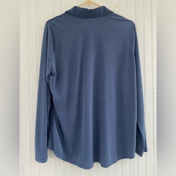 Chaps Denim Women's Slate Blue Soft Drapey Long-sleeve Button Down Size 1X - Picture 2 of 8